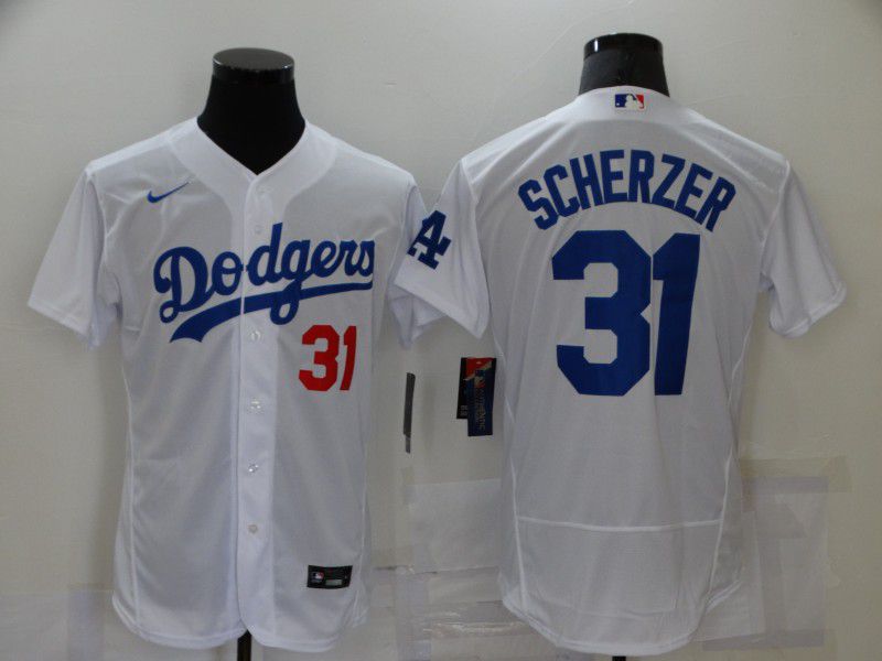 Men Los Angeles Dodgers #31 Scherzer White Elite 2021 Nike MLB Jerseys